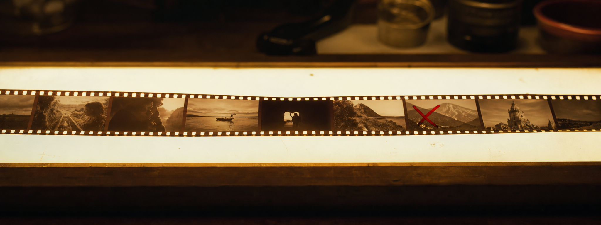 35mm contact sheet on a darkroom light table